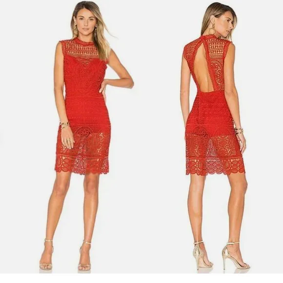 Lovers & Friends Red Lace Dress Blush Cutout Open Back Sleeveless L